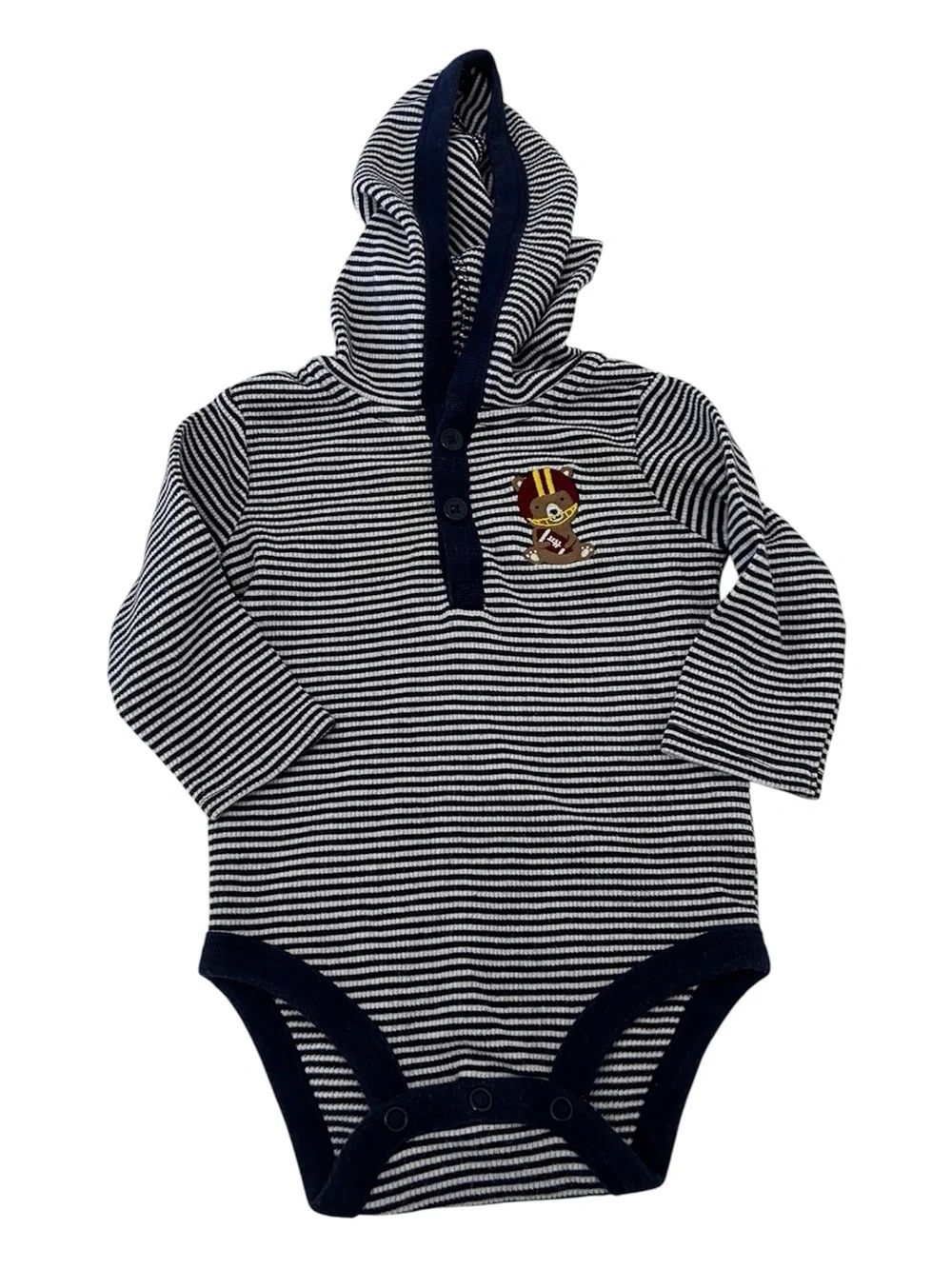 Carters Striped Navy & White Hooded Bodysuit Football Baby Size 6 Months